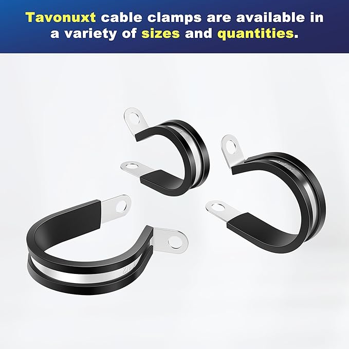 100PCS 3/16 Inch Rubber Coated Stainless Steel Cable Clamps - Insulated Pipe and Wire Cord Installation R-Clamps