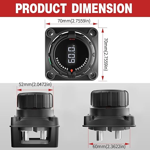 VSTM Upgrade Battery Disconnect Switch with Digital Voltage Display, DC 5-60V, Power Master Isolator Cut Off Switch for Car Truck Marine Boat RV Camper Trailer (Upgrade Black)