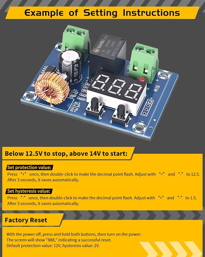 2pcs 12V-36V DC Digital Low Voltage Protector Disconnect Switch Cut Off Over Discharge Protection Module for Lead Acid Lithium Battery Solar Panel Lighting System