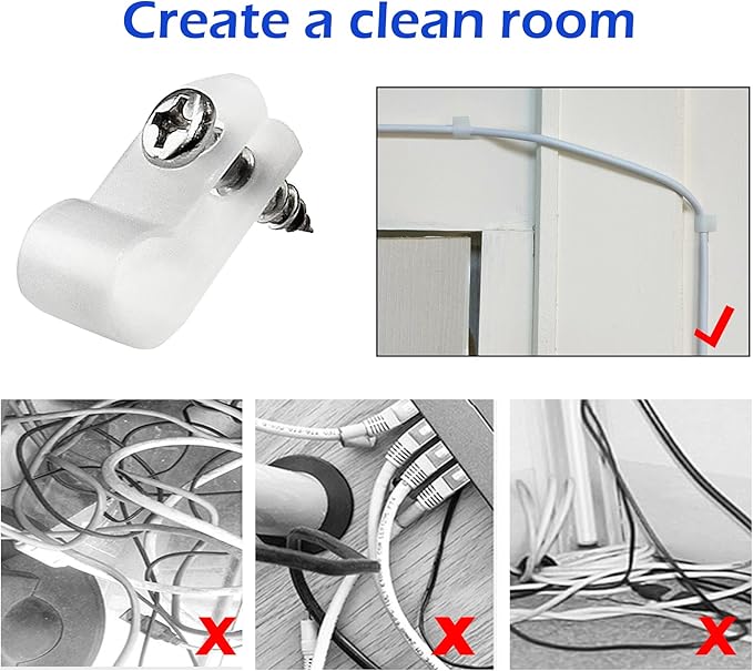 100 Pcs 1/4 Inch R-Type Clip Clamp, Nylon P-Type Mounting Clips, Cable Clip Wire Clamp for Wire Management, Stainless Steel Screws Included