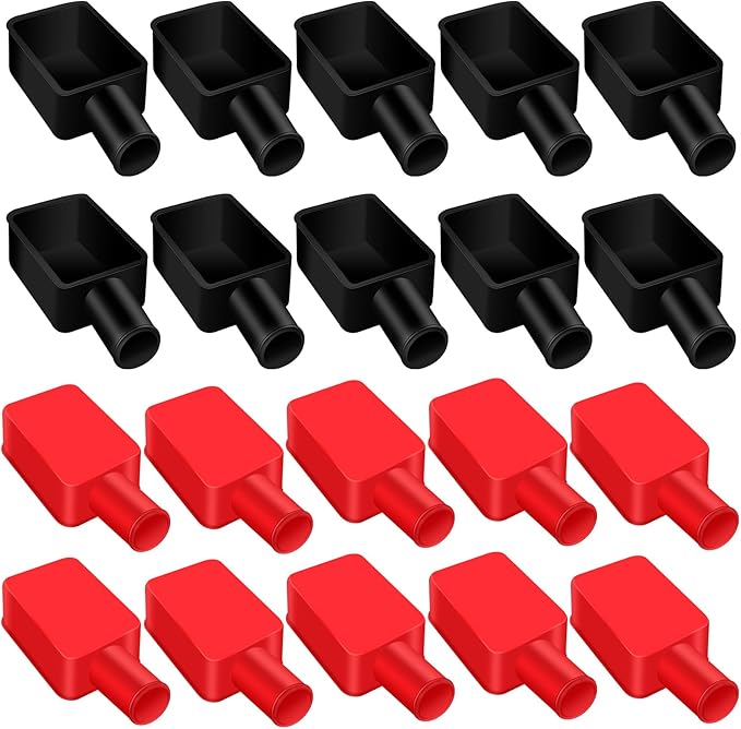 Xuhal 20 Pcs Battery Terminal Covers Red and Black Positive Negative Insulating Stud Covers Flexible Battery Terminal Protector Caps for Car Trucks Boat Electric Bikes