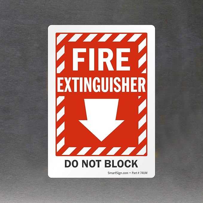 SmartSign "Fire Extinguisher - Do Not Block" Label with Down Arrow | 3.5" x 5" Laminated Vinyl