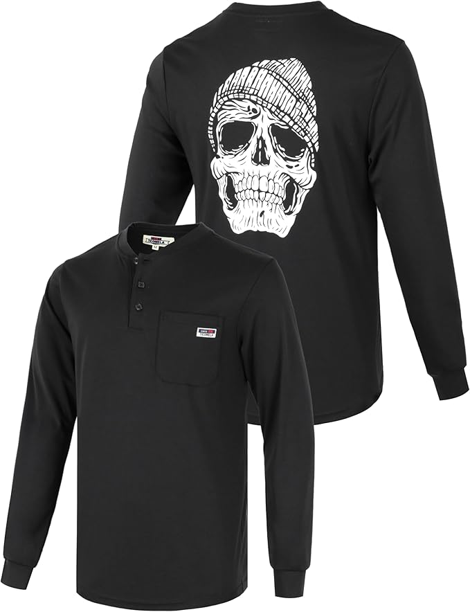 TICOMELA FR T Shirt Flame Resistant Shirt 5.5oz 100% Cotton Light Weight Workwear Men's Long Sleeve Henley Shirts