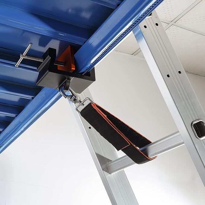 Widen Ladder Fall Protection - Universal Ladder Stability Anchor with 2ft & 3ft Safety Strap, Fits on Fascia Board or Rafter in Seconds