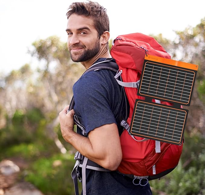 FlexSolar 20W Portable Solar Panel, High-Efficiency Monocrystalline PV Module Power Charger with Dual USB Ports for Phones, Tablets, Power Bank, Camera and Other Off-Grid Applications