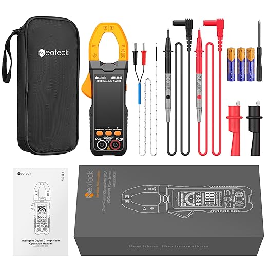 Neoteck Clamp Meter 6000 Counts Clamp Multimeter 800A AC/DC Current Auto Selection Color Screen TRMS Voltage,Capacitance,Continuity,Resistance,NCV,Diode,Frequency for Home,Auto,Industrial,HVAC