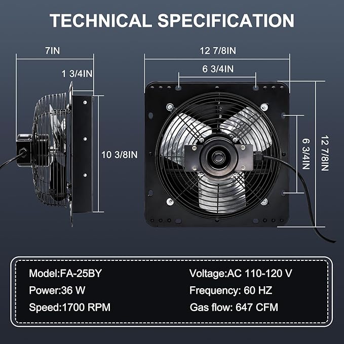 Criditpid 10 Inch Shutter Exhaust Fan with Speed Controller Switch, 820 CFM High Speed Vent Fans, 1700 RPM Wall Mounted Kitchen Exhaust Fans, Vent Fan for Attic, Gable, Shed, Garage Ventilation, Black