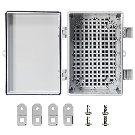 Waterproof Junction Box, Outdoor Electrical Box with Mounting Plate, ABS Plastic Engineering Enclosure Outdoor and Indoor Usage Project Box Gray Cover 11.8"x7.8"x6.6"