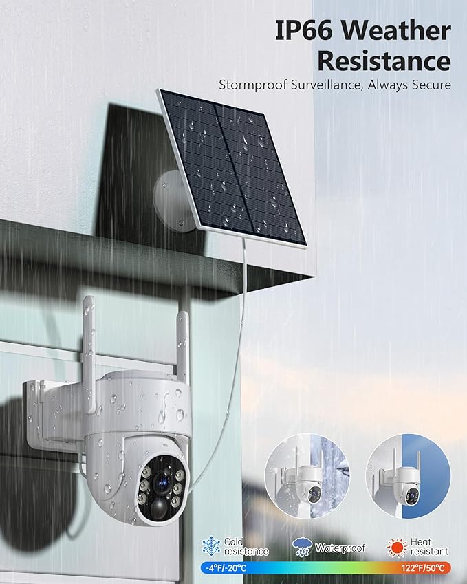 2K Security Cameras Wireless Outdoor, 5G WiFi Cameras for Home Security, 360° PTZ Solar/Battery Powered Outside Cam, 2 Way Talk, Color Night Vision, AI Human Detection for Porch/Garage/Yard