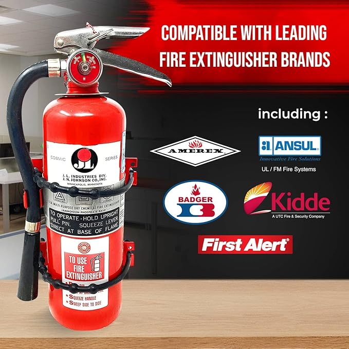 Fire Extinguisher Mounting Bracket Heavy Duty Fire Extinguisher Wall Mount Bracket for 2.5 lb & 5 lb Fire Extinguishers - Mount in Your Car or Off-Road Vehicle - Fits Most Popular Brands (Pack of 4)