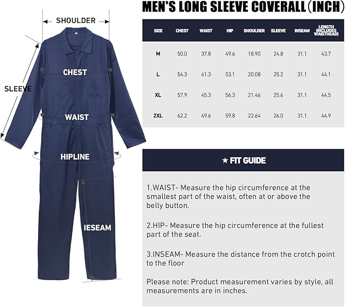 Coveralls for Men Long Sleeve Cotton Blend Work Jumpsuit with Multi Pockets Utility Work Wear