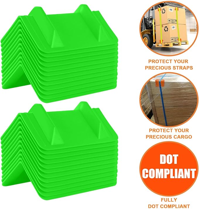 24 Pack Flatbed Edge Corner Protector for Cargo Shipping, Plastic Ratchet Strap Protectors for Tie Downs, Corner Guards for Straps Green