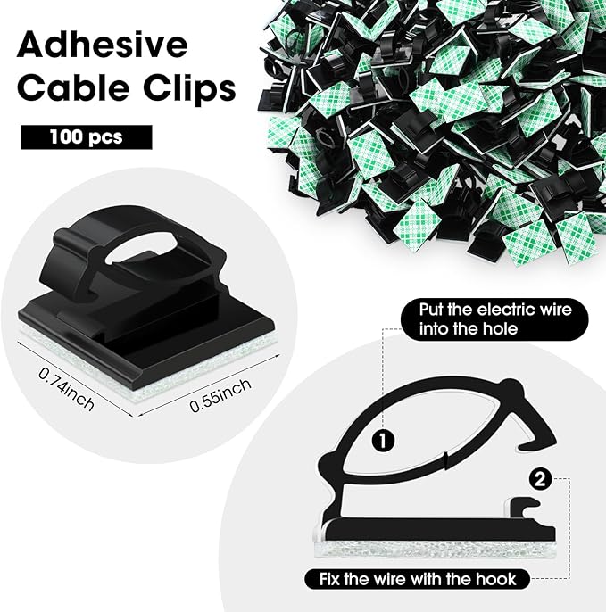 Eboot 100 Pieces Adhesive Cable Wire Clips Strong Cord Clips Wire Holders Cable Cord Management Straps Clamps Tie Holder for The Wall, Under Desk, Car, Office and Home