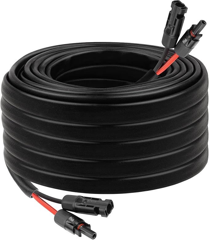 10 AWG Solar Extension Cable 50FT, Flexible Solar Panel Wire with Male to Female Connector Parallel Tinned Copper Wire for Solar Panel, Automotive, RV, Boat, Outdoors