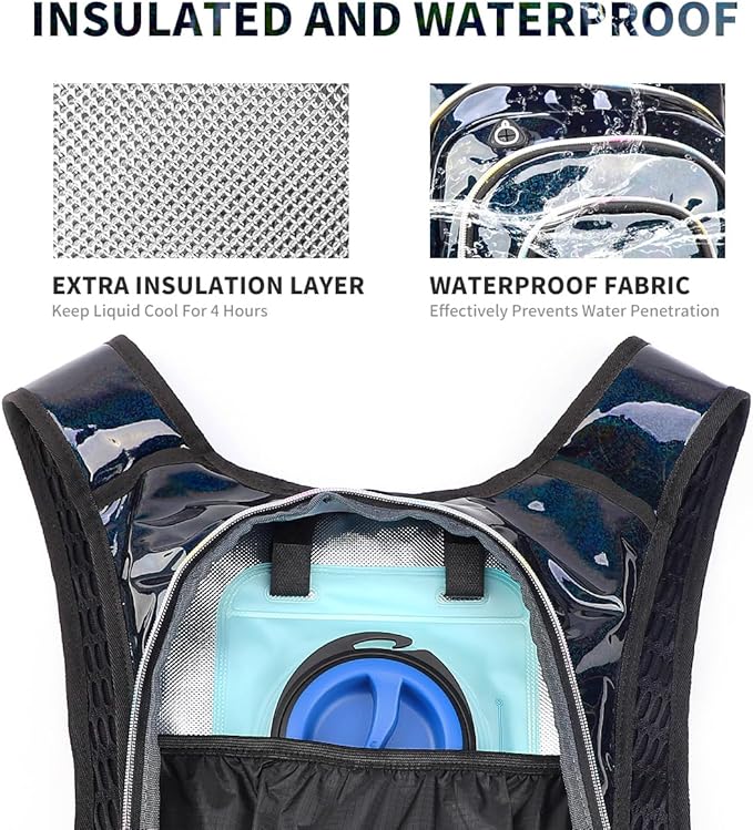 Hydration Pack, Hydration Backpack with 2L Hydration Bladder, Festival Essential Water Backpack, Lightweight Hydration Bag Hydropack Hydro for Running, Biking, Music Festival Gear, Rave
