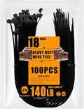 Black Zip Ties140 Pounds Tensile Strength18 Inchx0.3 Inch 100 pcs, Heavy Duty Wire Ties,Extra Long Tie Wraps,Industrial Multi-Purpose UV Resistant Nylon Cable Zip Tiess (18" 140lb / Black)