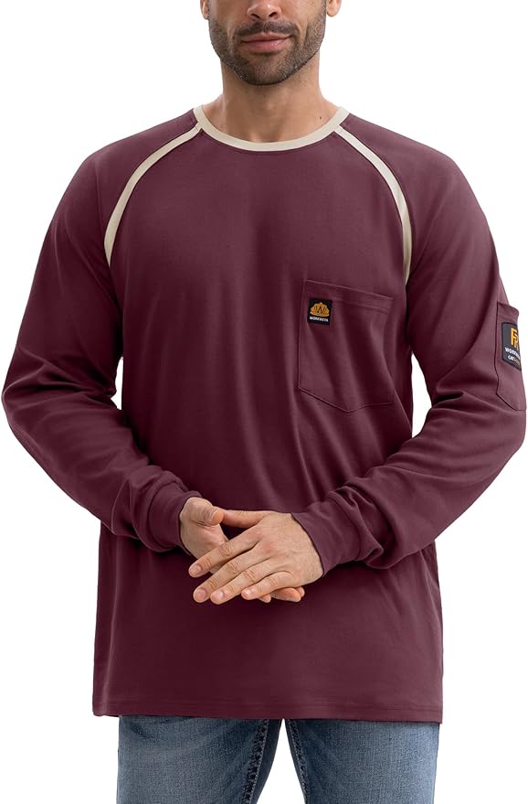 WORKWEYA 6.5oz Men's FR Shirts NFPA 2112 Lightweight Cotton Fire Retardant Shirt