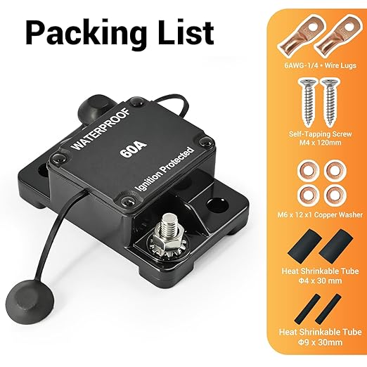 Auto Reset 60Amp Circuit Breaker for Boat Trolling Motor Marine ATV Trailer Vehicles Stereo Audio Electronic Battery Solar System Inline Fuse Waterproof DC 12V-48V (Surface-Mount-Auto Reset)
