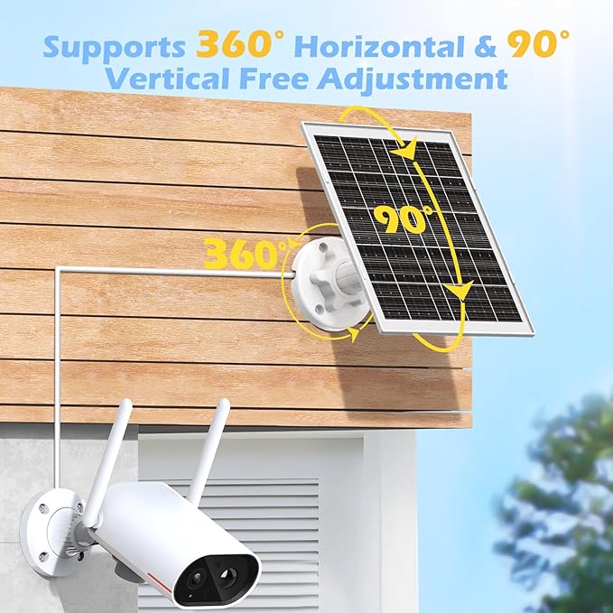 8W Solar Panel for Security Camera, Charger With Micro USB, USB-C & DC Port, IP65 Waterproof, 9.8Ft Charging Cable, Suitable for Rechargeable Battery Cameras