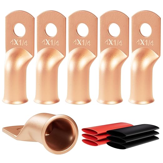 6pcs 4 Awg - 1/4" (M6) Sanuke Wire Lugs Ring Terminal Connectors Ends Heavy Duty for Battery Cable Lug Wire Electrical Eyelets with 3:1 Dual Wall Adhesive Heat Shrink