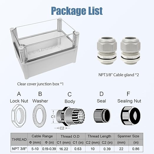 LeMotech Junction Box IP67 Waterproof Dustproof Electrical Box Project Box DIY Enclosure Gray with Transparent Clear Cover, External Size 11x7.5x7.1in (280x190x180mm)