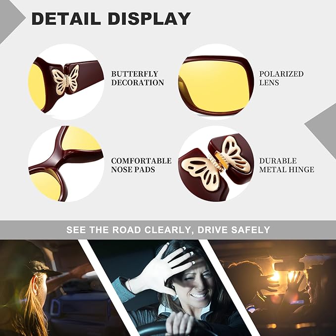 HAOLOTA Night Vision Driving Glasses Women Anti Glare Polarized, Wrap Around Nighttime Safety Glasses UV Protection