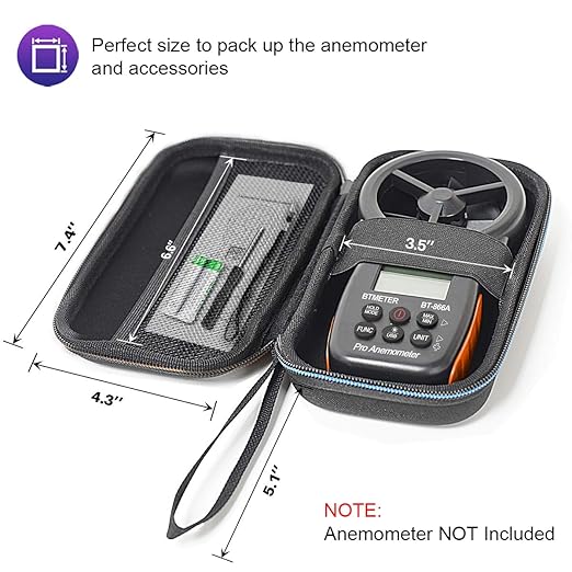 BTMETER Digital Anemometer Hard Travel Case,Safety Zipper Bag for 866 Series Handheld Wind Speed Meter Gauge