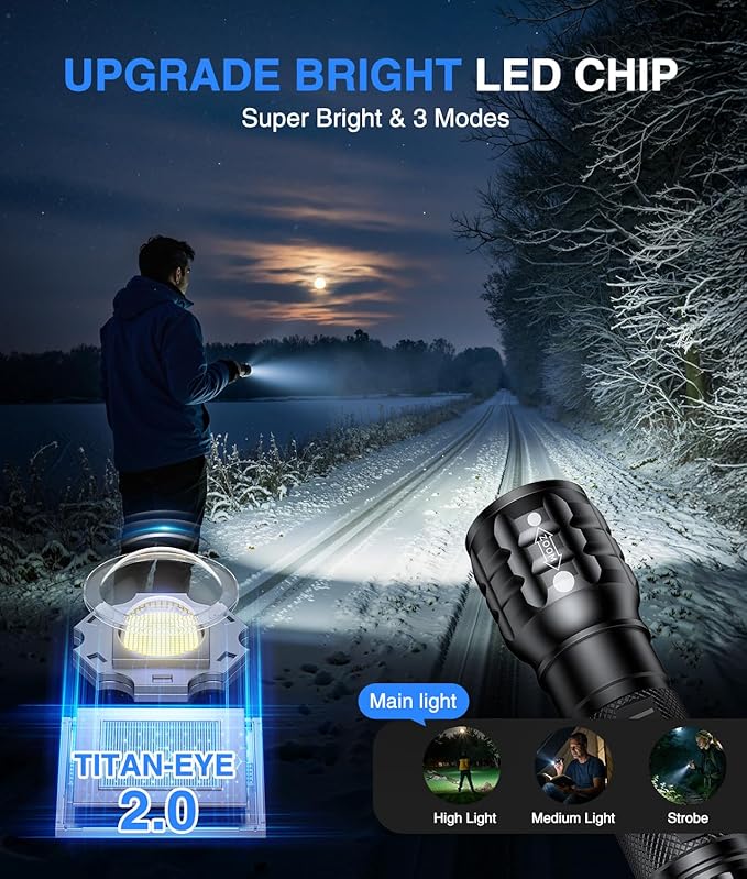 LETMY 6 Pack Rechargeable Flashlights High Lumens, 3 Modes Bright Small Flashlight for Home Tactical Flashlights Rechargeable, Zoomable LED Flashlights Waterproof for Outdoor,Camping Emergency