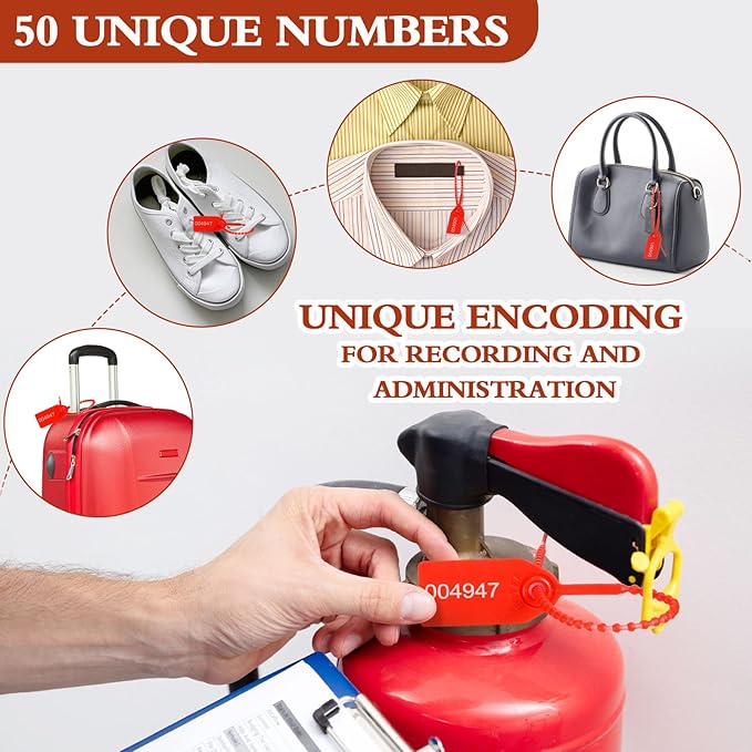 Chunful 101 Pieces Monthly Fire Extinguisher Inspection Tags 2026 to 2029 Plastic Maintenance Record Tags 5 x 3.25 Inch with Hole Puncher Adjustable Wire Ties Tamper Seals Numbered Security(Yellow)