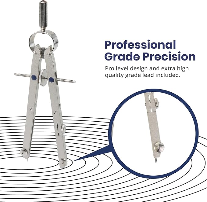 Pacific Arc Spring Bow Compass with 6 inch Divider, Universal Adaptor, 6 inch Break Leg, and Replacement Lead.