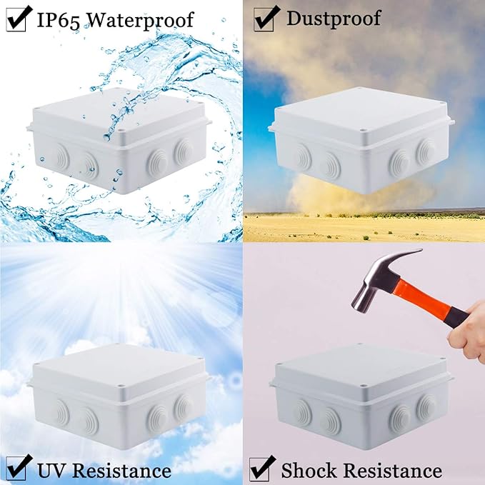 Sunnyglade IP65 ABS Plastic Waterproof Dustproof Junction Box Universal Durable Electrical Project Enclosure (5.9"x5.9"x2.8")