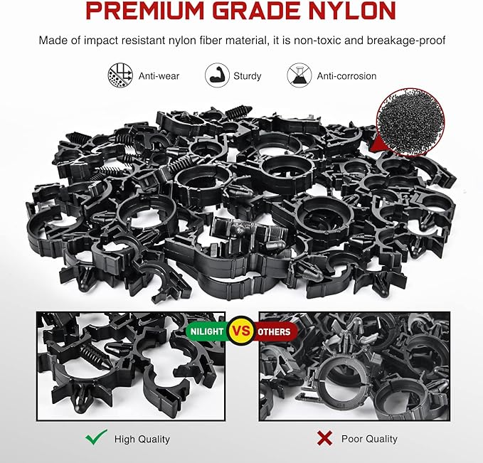 Nilight 60Pcs Automotive Wire Loom Routing Clip Wiring Harness Assortment Kit 6 Different Sizes Universal Replacement Parts with Car Cable Ties for Honda GM Mazda 2 Years Warranty