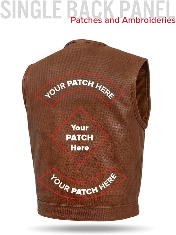 First Mfg Co - Lowside - Mens Motorcycle Biker Riding Canvas, Leather, Twill, Perforated Leather Vest