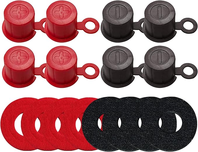 Ampper Top Post Plastic Battery Post Caps, Battery Post Terminal Cover Insulator Protector W/Washers for Car, Vehicle, RV and Boat (Cap, 4 Sets)