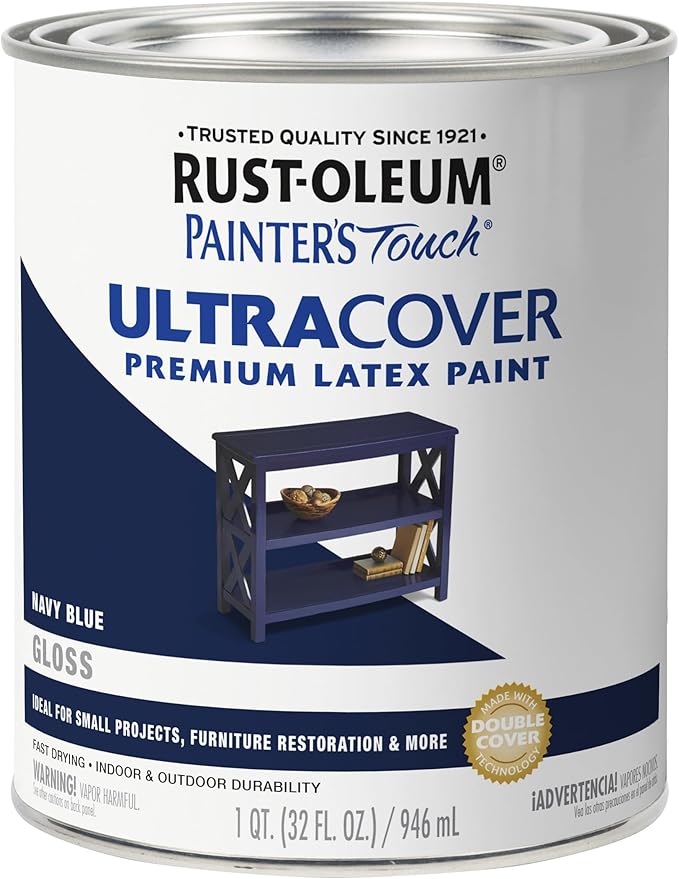 Rust-Oleum Brush On Paint 1922502 Painters Touch Latex, 1-Quart,Acrylic (Pack of 1), Gloss Navy Blue, 32 Fl Oz