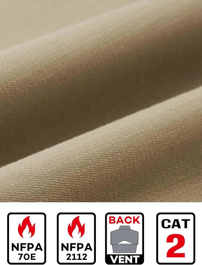 FR Ripstop & Waterproof Welding Shirts for Men 6.5oz Long Sleeve Button Down Fire Retardant 100% Cotton shirts CAT2