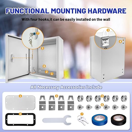 Outdoor Electrical Box 20 x 16x 8''D NEMA 4X Enclosure Steel Box, Waterproof & Dustproof Outdoor/Indoor Lockable Electrical Junction Box, with Mounting Plate