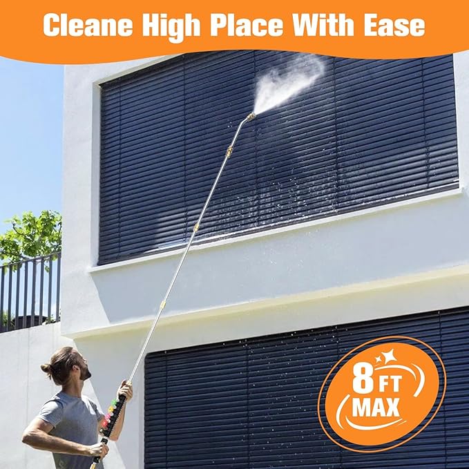 Sealegend 8FT Pressure Washer Extension Wand for Gutter Cleaning, Upgrade Power Washer Accessories with 6 Spray Nozzle Tips, 3 Gutter Cleaner Attachments Curved Rod, 1/4" Quick Connect, 4000 PSI