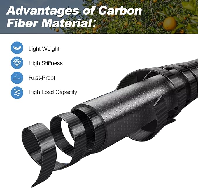 DOBEN Carbon Fiber Telescopic Fruit Picker, 12FT Extendable Pole with Picking Basket for Harvesting Apples, Oranges, Pears, Avocados on High Trees - Lightweight & Durable