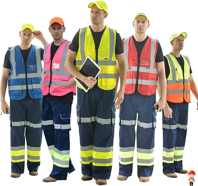 A-SAFETY Reflective Safety Vest, Hi Vis 9 Pockets High Visibility Zipper Front Safety Vest, Yellow&Blue Color Mixed, L
