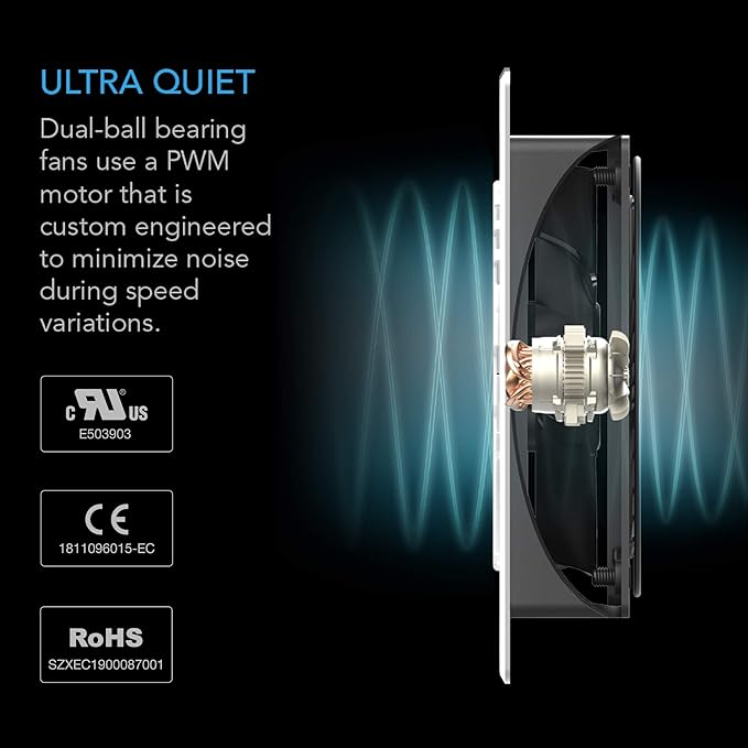 AC Infinity AIRPLATE T8 White, Quiet Cooling Dual-Fan System 6" with Thermostat Control, for Home Theater AV Cabinets