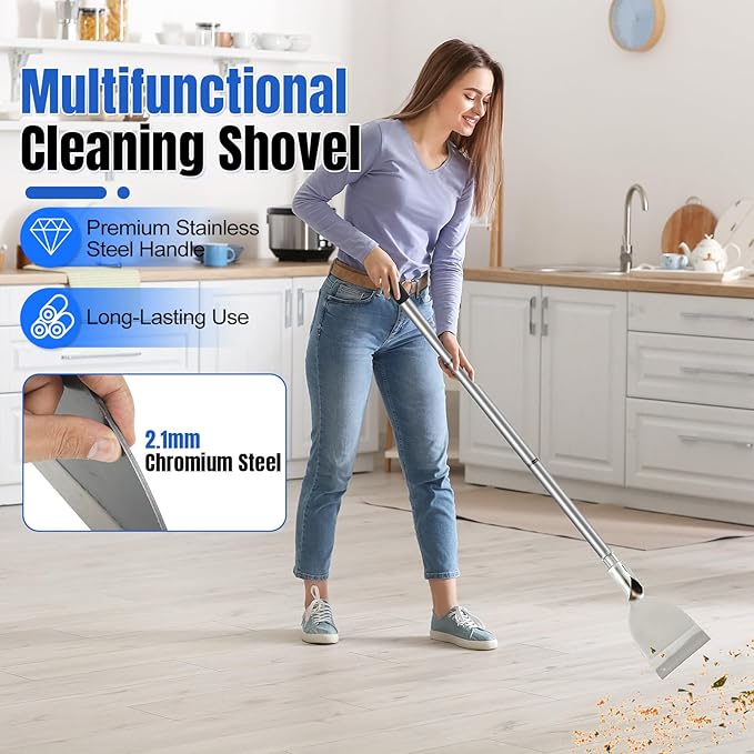 Floor Scraper Tool, Garden Flat Shovel, Razor Blade Paint Scrapers for Wallpaper Sticker Removal, Tile Gum Glue Stains Cleaning Tools, Snow Shovel for Driveway-Stainless Steel Long Handle