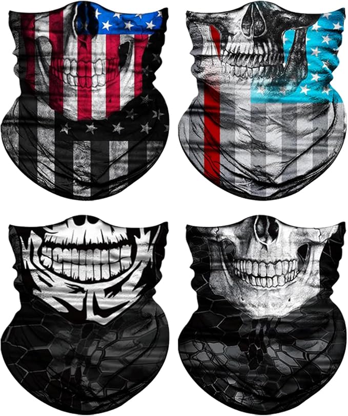 4Pack Neck Gaiter for Men Women Face Cover Mask Head Wrap Balaclava Headwear Bandana Headband Magic Scarf