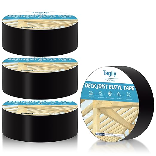 Butyl Joist Tape for Decking 2" x 50', 4 Rolls Weather-Resistant Deck Joist Tape, Waterproof and Anti-Corrosion, Self-Adhesive Flashing Joists Tape for Wood Decks Beams Roof