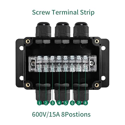 ABS IP67 Waterproof Dustproof Electrical Junction Box, with 15A 600V Barrier Terminal Cable Connector, 3 in/3 Out Power Junction Box（3.93 * 2.67 * 1.96in）