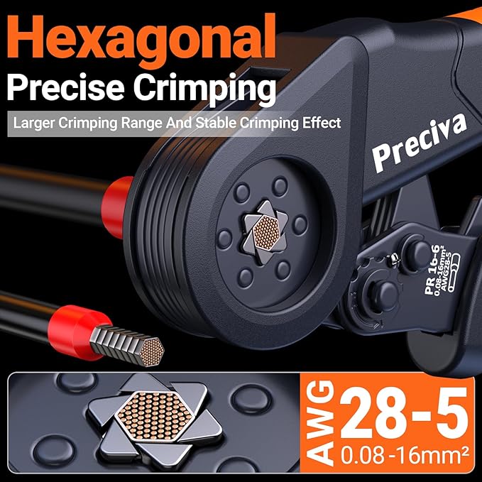 Preciva Ferrule Crimping Tool Kit - AWG 28-5 (0.08-16mm²) Hexagonal Ferrule Crimper with 1500Pcs Ferrules Connectors and 150Pcs Cable Ties, Self-Adjustable Ratchet Ferrule Terminals Crimping Tool