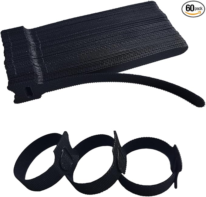 6 Inches Black Reusable Cable Ties,Multi-purpose Adjustable Cord Straps, Cable Organizer,Cord Wrap and Hook Loop Cords Management,Adjustable Cord Ties for Organizing Home, Office, Data Centers,60 PCS
