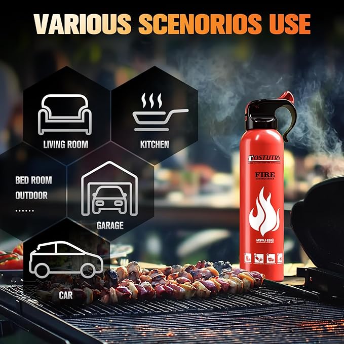 Upgraded 8-IN-1 Fire Extinguisher for Home Vehicle Car Kitchen Boat, Small Fire Extinguishers Spray with Mount for Class A B C K Fire, Portable Easy Clean (6 Pack)