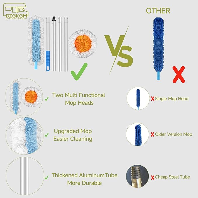 RV Awning Cleaning Mop, Extendable Pole Awning Mop Tool for Camper, Awning Cleaner for RV Canopy with Bendable and Cleaning Brush Head