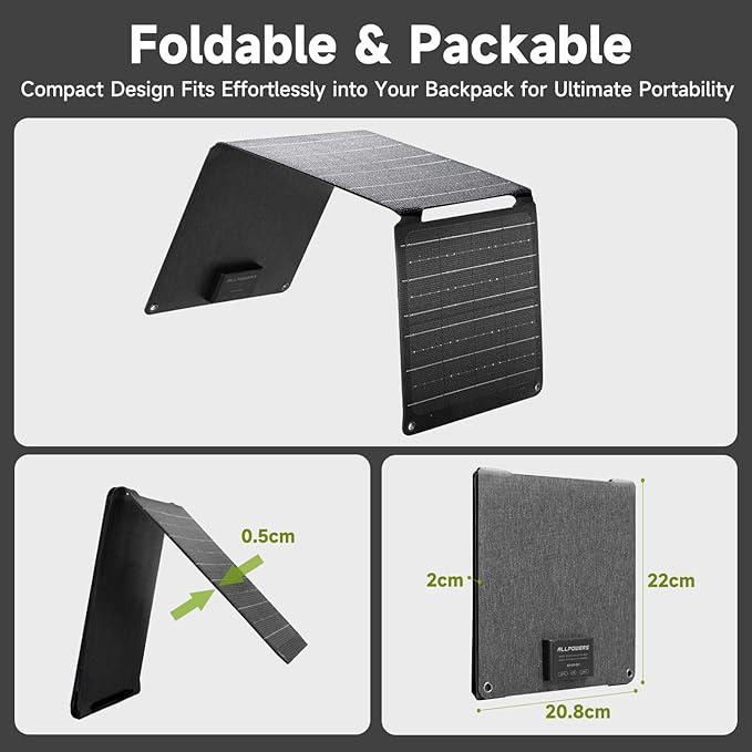 ALLPOWERS 21W 5V Foldable Solar Panel Charger, SP001 Solar Charging Kit with 5V USB-A and USB-C Charging, IP67 Waterproof Portable Solar Panel for Smartphone, Tablets, Outdoor, Camping, Hiking